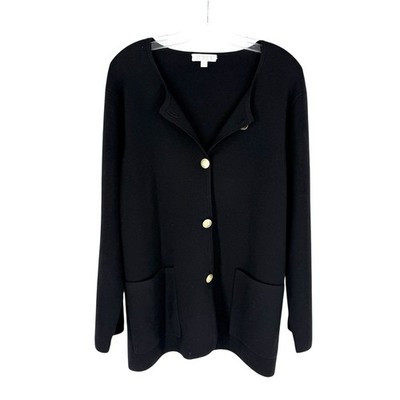 J Crew Giselle Sweater Blazer Womens Size XL Black Cotton Merino Crest Buttons | eBay US