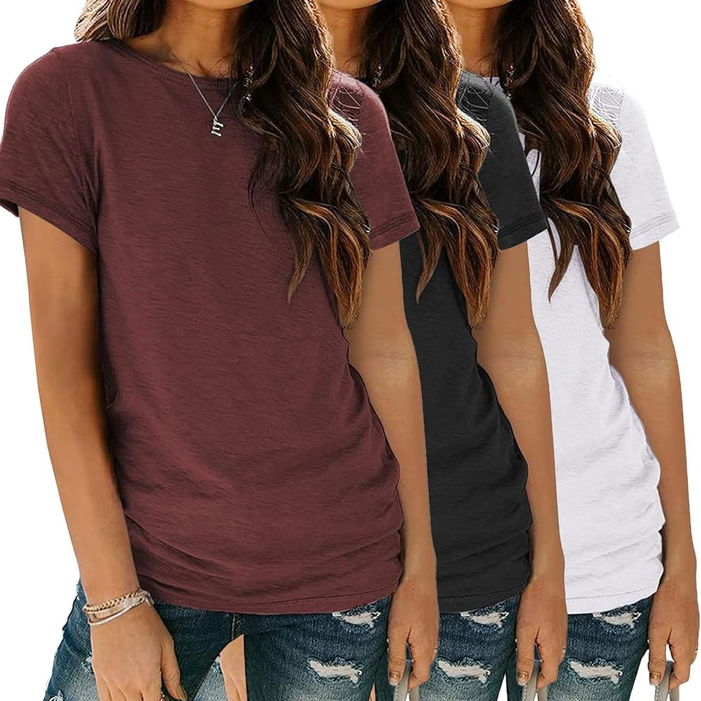 SUNBS Womens 3 Pack T Shirts Basic Short Sleeve Tees Crewneck Fashion Tops Loose Fit Lightweight ... | Amazon (US)