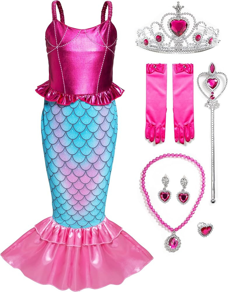 Funna Girls Mermaid Costume Princess Dress Up with Accessories Pink, 4T | Amazon (US)