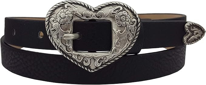 Western-Inspired Skinny Silver Heart Belt with Matching Tip | Amazon (US)