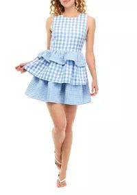 Women's Gingham Woven Tiered Mini Dress | Belk