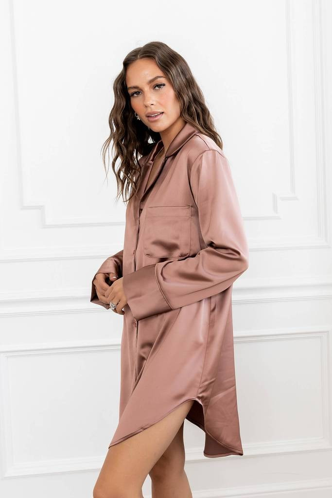GIGI Luxe Lounge Button Up Silky Sleep Dress | Gibson