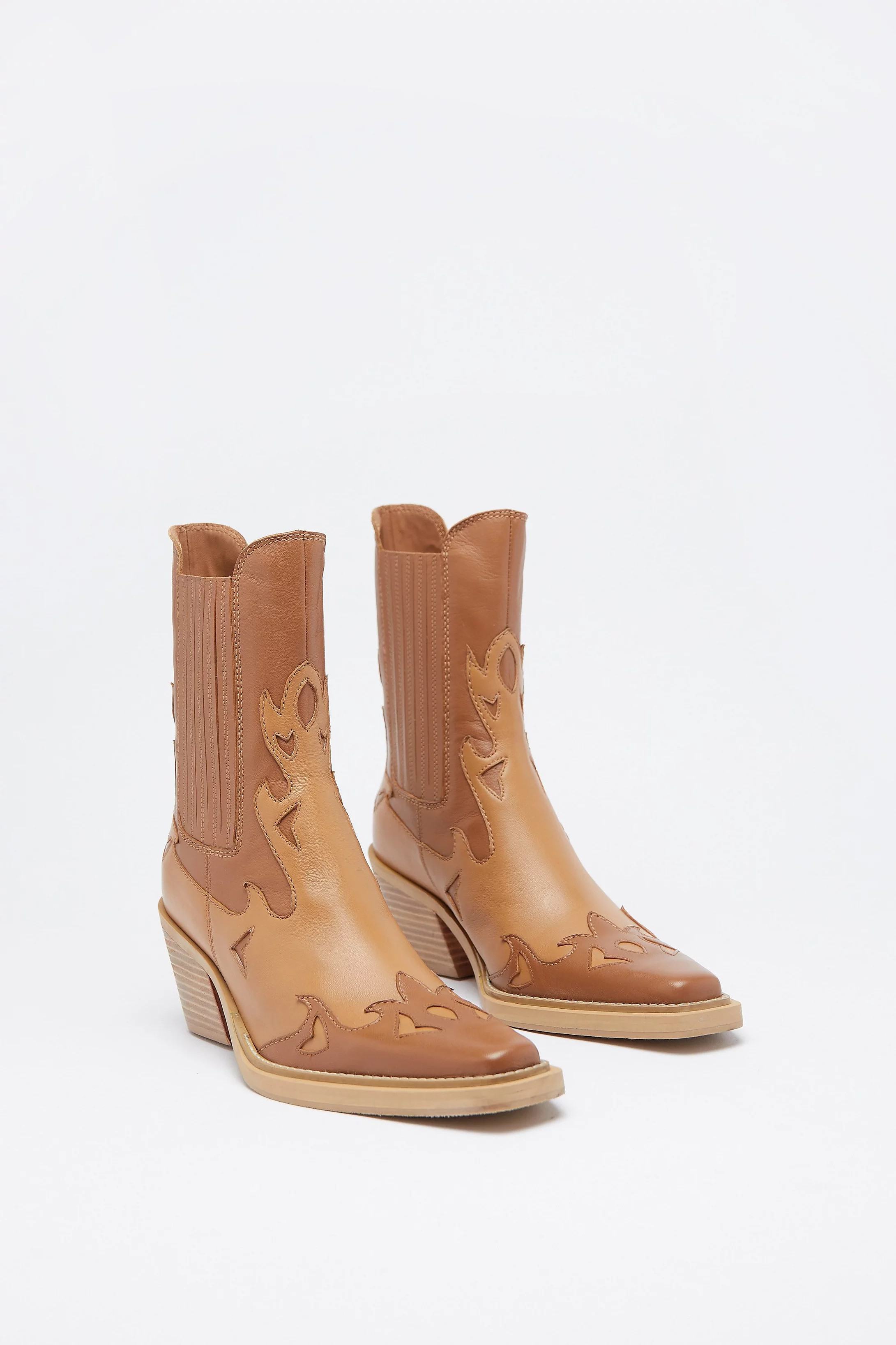 Leather Contrast Ankle Western Boot | Warehouse UK & IE