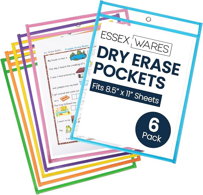 6 Pack, Pastel, Dry Erase Pocket Document Protectors, 10" Wide x 13.5" Tall - Dry Erase Clear Pla... | Amazon (US)