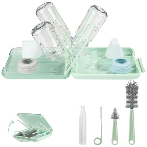 6-in-1 Baby Bottle Cleaning Brush Set with Silicone Bottle Brush, Nipple Cleaner, Straw Brush, Soap Dispenser, Bottle Drying Rack – for Home and Travel, Baby Travel Essential | Amazon (US)