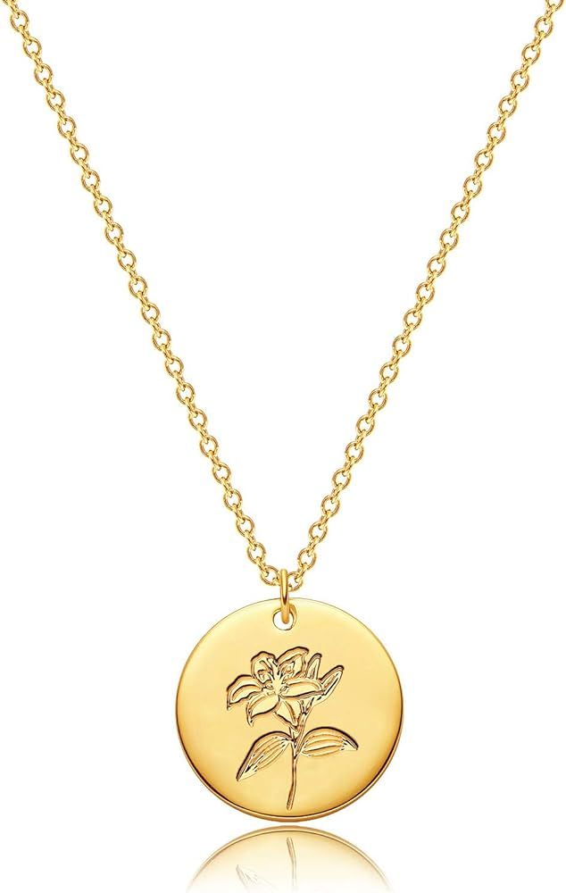MEVECCO Birth Flower Necklace 18k Gold Custom Floral Pendant Necklaces Dainty Birth Month Flower ... | Amazon (US)