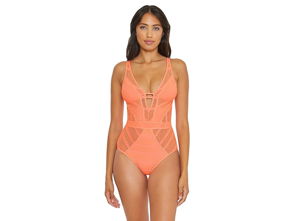 BECCA by Rebecca Virtue Color Play Crochet Plunge One-Piece (Nectar) Women's Swimsuits One Piece | Zappos
