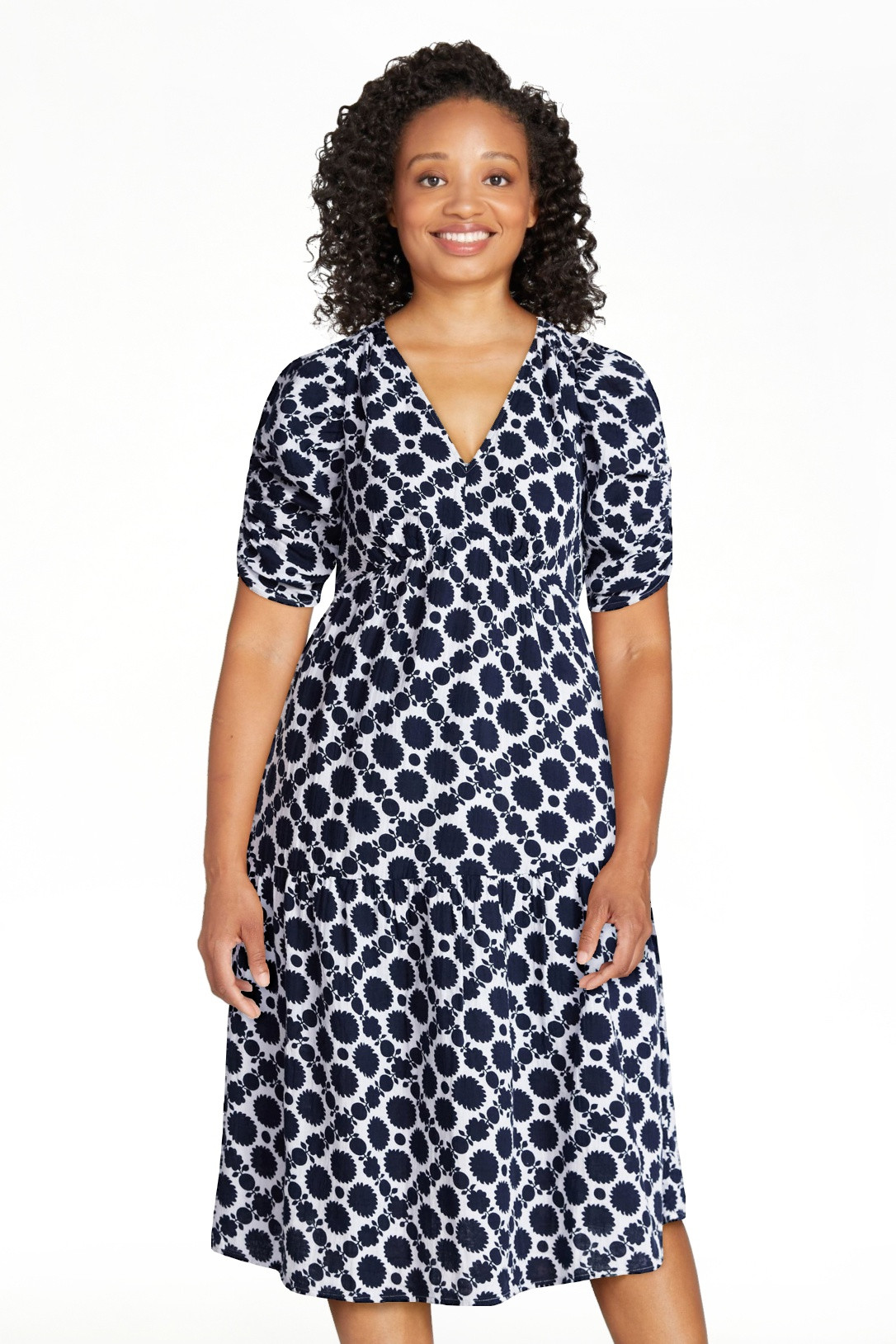 Time and Tru Women's Cotton Tiered Midi Dress with Elbow Length Sleeves, Sizes XS-XXXL | Walmart (US)