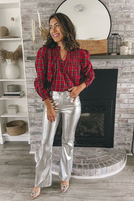 A holiday class with some fun silver pants 🪩♥️🎄 @sailtosable 

Classic holiday outfit, red tartan shirt, silver pants outfit idea, holiday party outfit, style over 30, Christmas outfit

#christmasoutfit #casualstyles #holidayoutfits #winterstyles #styleover30 #momstyleinspo #targetstyle

#LTKfindsunder100 #LTKHoliday #LTKfindsunder50