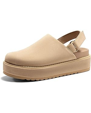 Coutgo Women's Platform Clogs Adjustable Strap Slip on Mules Shoes Comfortable Fall Sandals | Amazon (US)