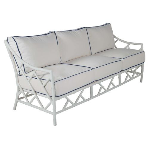 Kit Sofa, White/Navy Welt | One Kings Lane