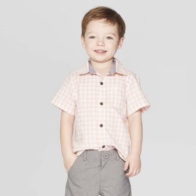 Toddler Boys' Gingham Short Sleeve Button-Down Shirt - Cat & Jack™ Pink | Target