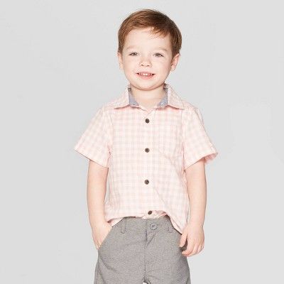 Toddler Boys' Gingham Short Sleeve Button-Down Shirt - Cat & Jack™ Pink | Target