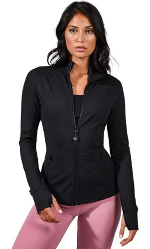 90 Degree By Reflex Women’s Lightweight, Full Zip Running Track Jacket - Black - Small | Amazon (US)