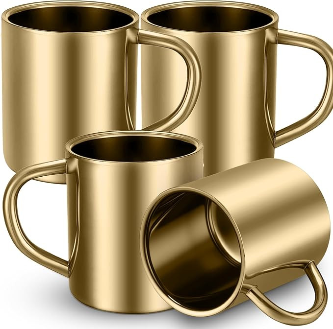 Cunhill 4 Set Small Stainless Steel Coffee Mug 7.5oz/220ml Double Walled Cups Camping Mug with Ha... | Amazon (US)