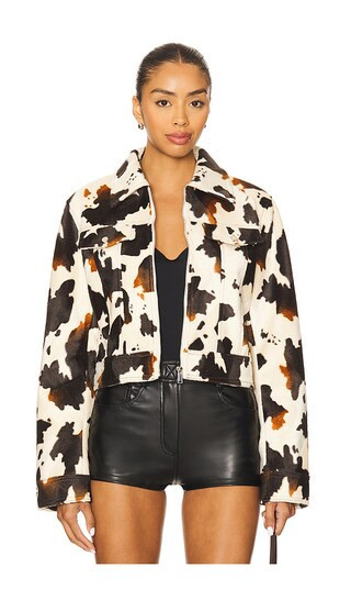 superdown Leah Cow Print Jacket in Cream,Black. - size M | Revolve Clothing (Global)