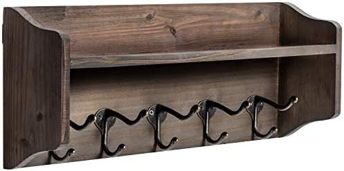 Coat Hooks with Shelf Wall-Mounted, Rustic Wood Entryway Shelf with 5 Vintage Metal Hooks, Farmho... | Amazon (US)