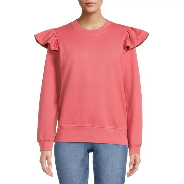 Time And Tru Women's Ruffle Sweatshirt - Walmart.com | Walmart (US)