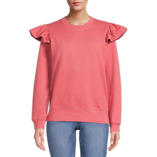 Time And Tru Women's Ruffle Sweatshirt - Walmart.com | Walmart (US)