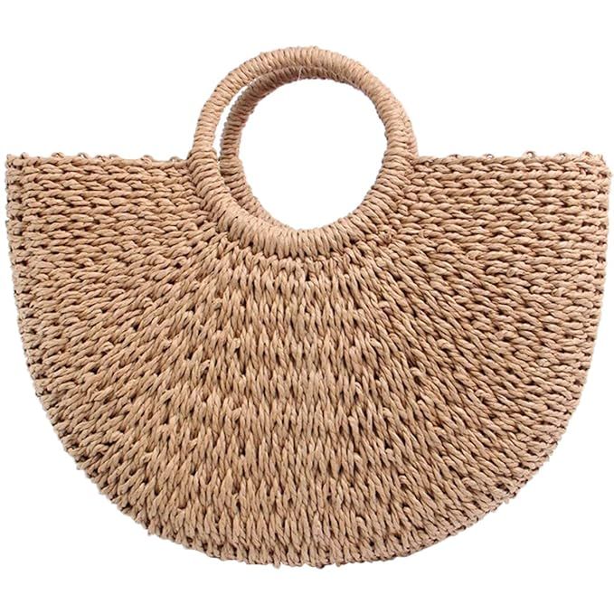 Women Straw Bag Large Weave Handbags Handwoven Tote Summer Bag Beach Bag | Amazon (US)