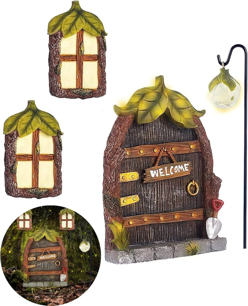 Miniature Fairy Garden Accessories Fairy Door and Windows for Trees, Glow in The Dark Yard Garden... | Amazon (US)