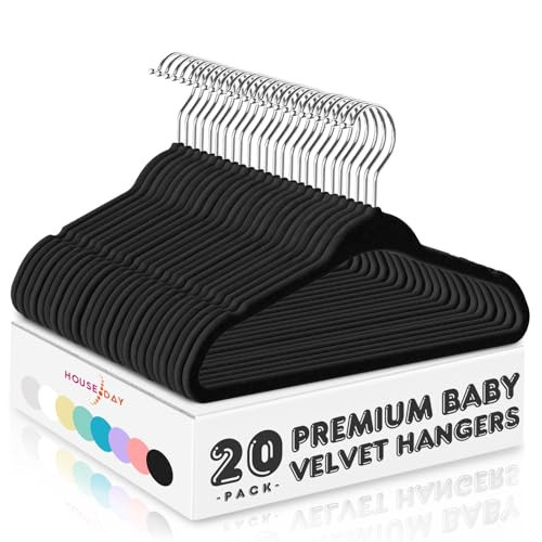 HOUSE DAY Black Velvet Baby Hangers 20 Pack, Premium Kids Hangers for Children, Infant & Toddler Clothes, Durable Non Slip Baby Felt Hanger, 11 Inch Hanger for Closet, Ideal for Everyday Use | Amazon (US)