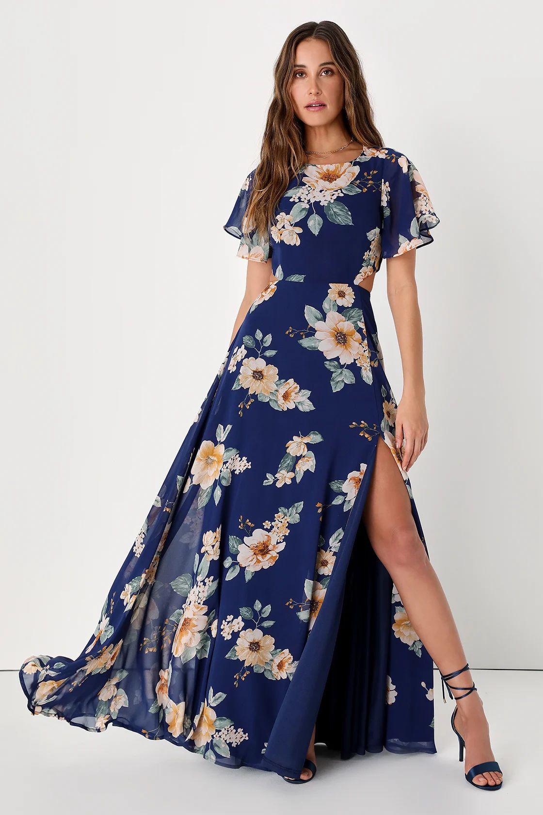 Garden Bliss Navy Blue Floral Print Cutout Maxi Dress | Lulus (US)