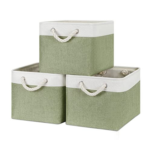 Bidtakay Large Fabric Baskets for Organizing [3-pack] Closet Organizers and Storage Baskets for Gifts Empty Foldable Nursery Baskets for Toy Storage 15 X 11 X 9.5 Inches (White&green) | Amazon (US)