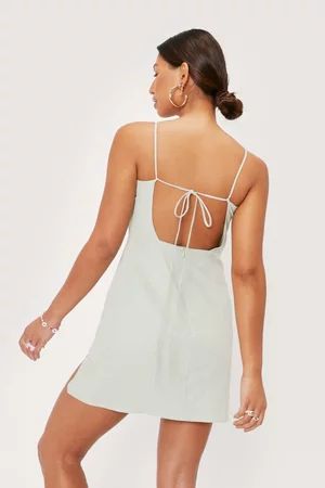 Linen Look Square Neck Mini Dress | Nasty Gal (US)