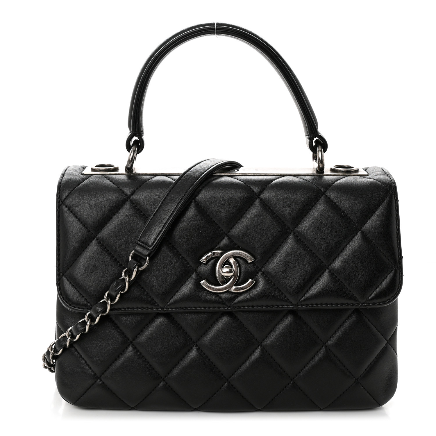 Lambskin Quilted Small Trendy CC Dual Handle Flap Bag Black | FASHIONPHILE (US)