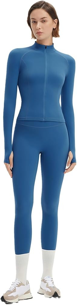 SUUKSESS Women 2 pieces Workout Sets BBL Full Zip Up Jacket High Waist Gym Leggings | Amazon (US)