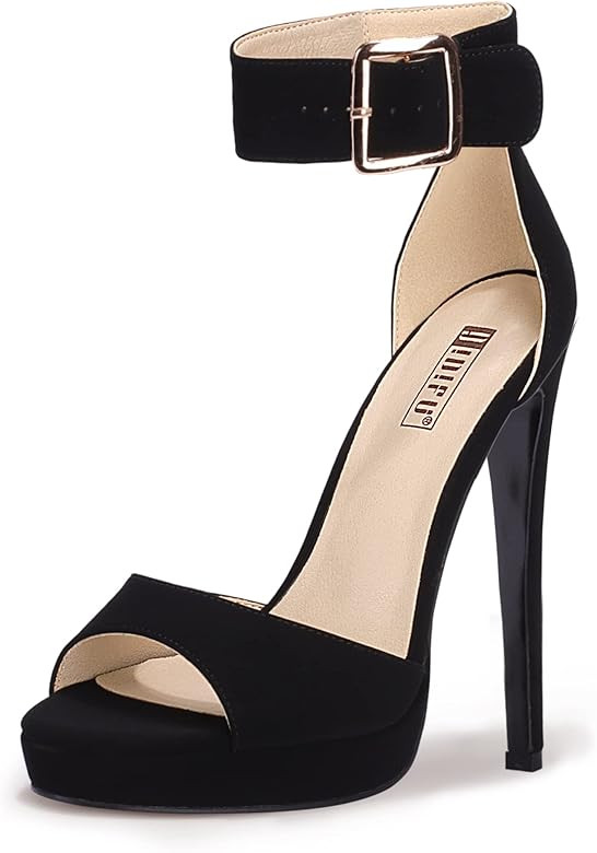 IDIFU Black White Nude Silver Gold Heels for Women, 5 inch Platform Heels, Open Toe High Heels, Ankl | Amazon (US)
