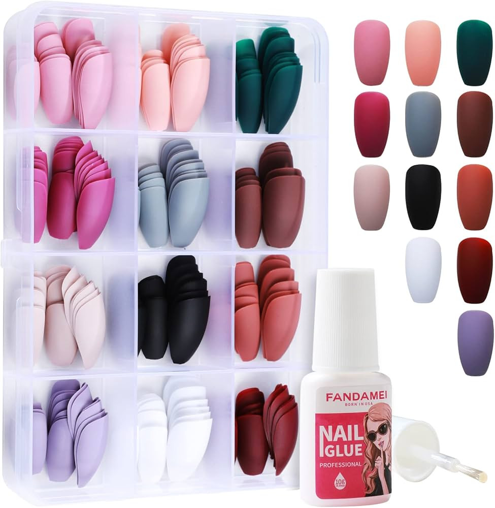12 Packs (288PCS) Matte Press on Nails Medium Length, FANDAMEI Acrylic Short Fake Nails Full Cove... | Amazon (US)