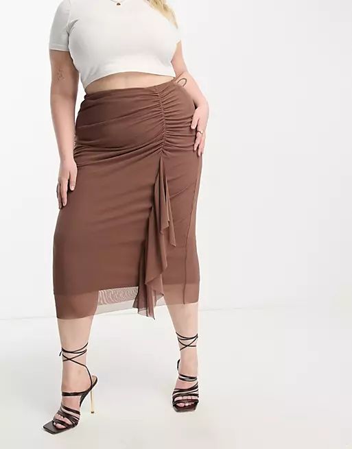 River Island Plus mesh midi skirt in dark brown | ASOS (Global)