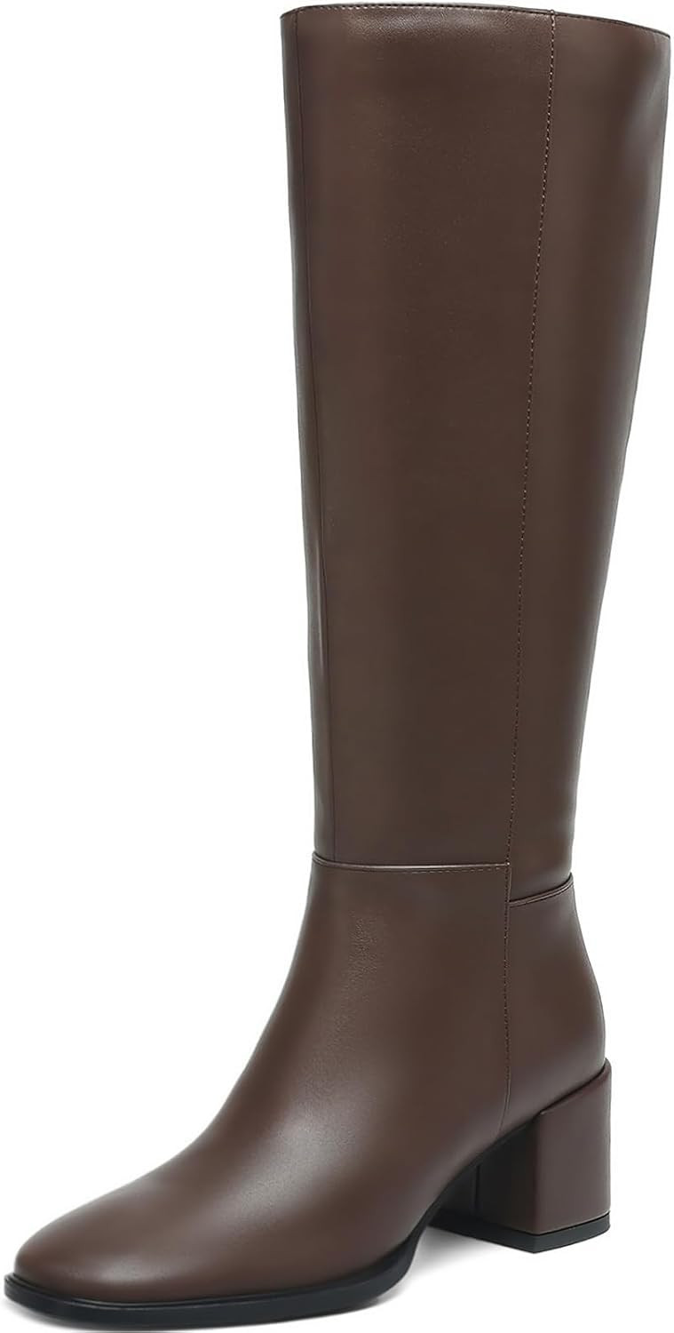 Knee High Boots for Women, Low Block Heel, Round Toe, Side Zipper | Amazon (US)