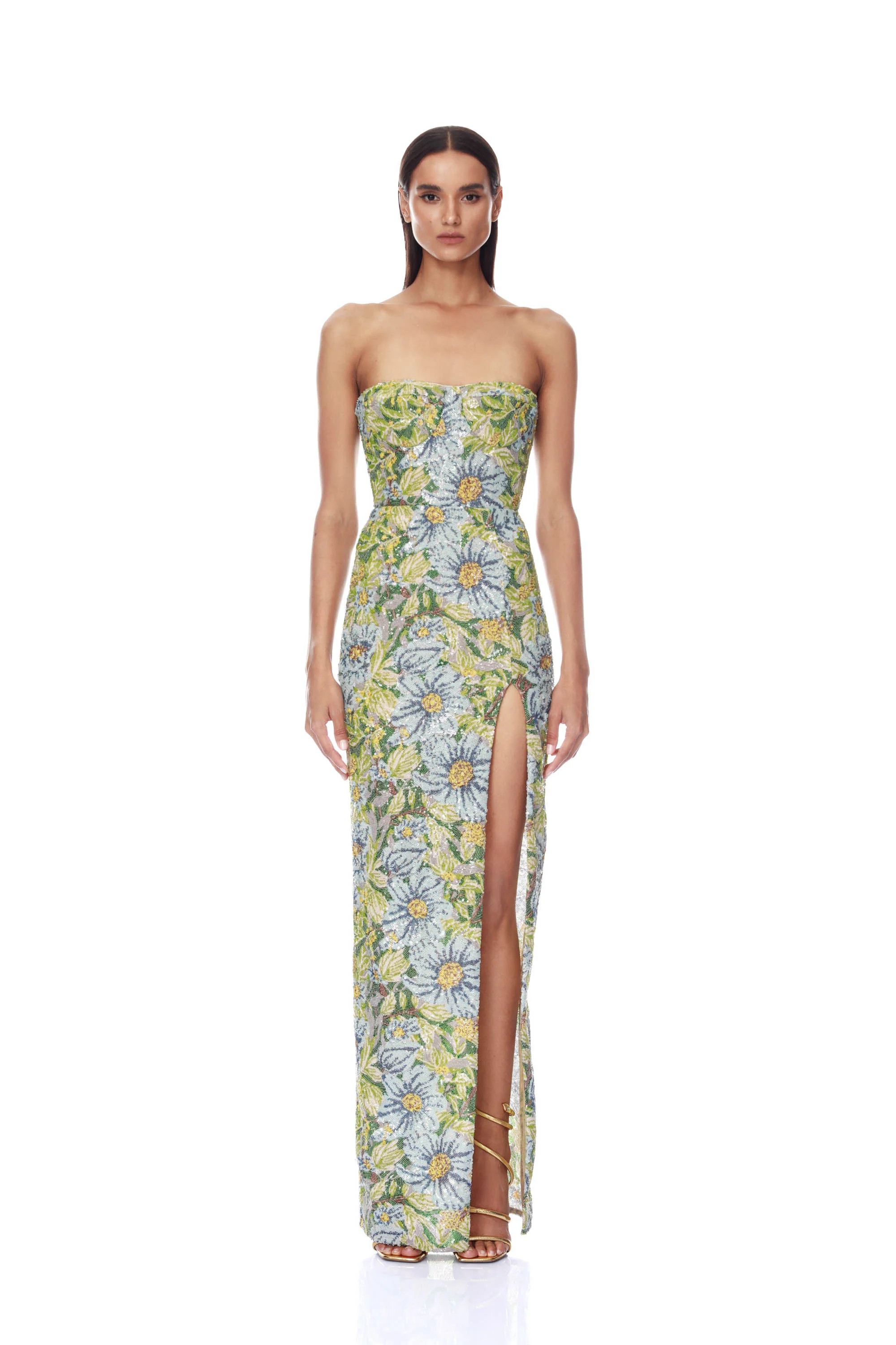 Valentina Paillette Yellow Multi Veronica Maxi Dress | Bronx and Banco