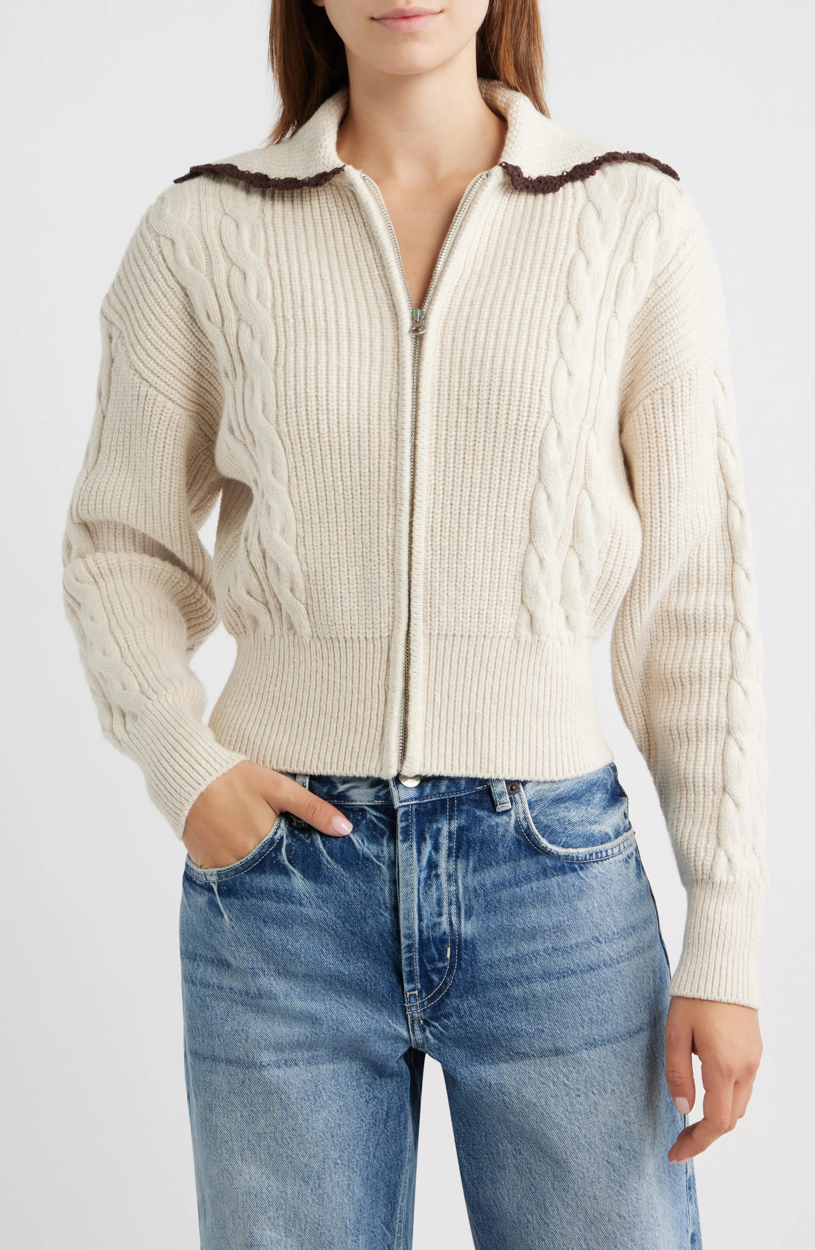 Lune Cable Knit & Rib Cotton Blend Cardigan (Women) | Nordstrom | Nordstrom