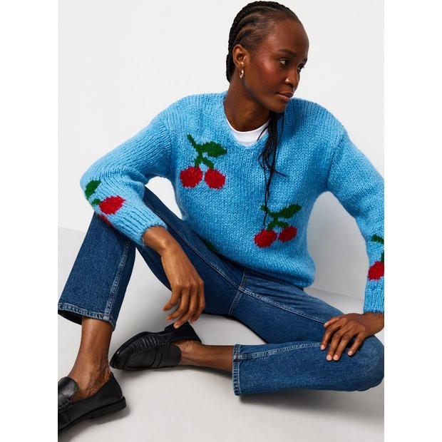 Mini Me Blue Cherry V-Neck Jumper S | Tu Clothing
