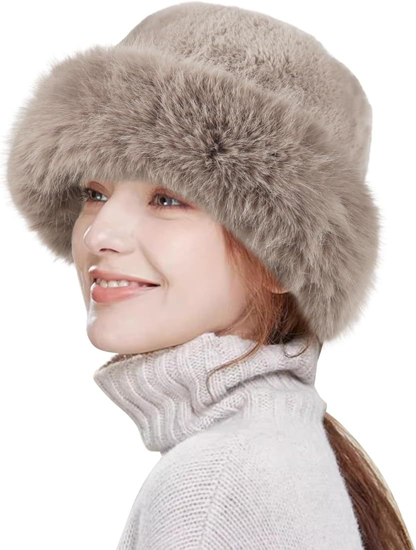 HH HOFNEN Winter Bucket Hat Fluffy Faux Fur Fisherman Plush Warm Hats Cute Fuzzy Bucket Hat for W... | Amazon (US)