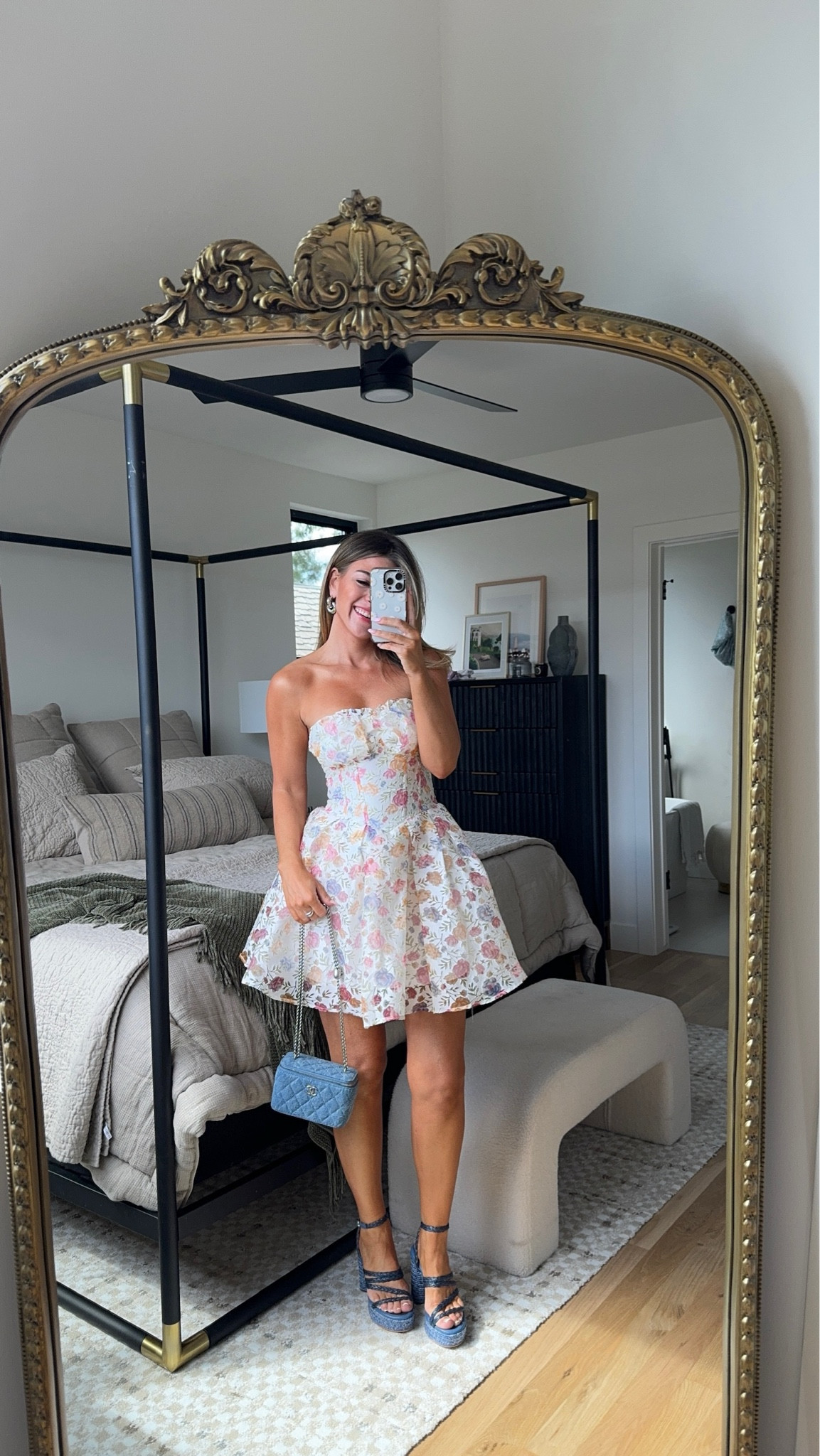 Cocktail floral white strapless mini wedding guest dress from lulus fall formal event cocktail dress 

Wearing my usual small/2

#LTKStyleTip #LTKFindsUnder50 #LTKWedding