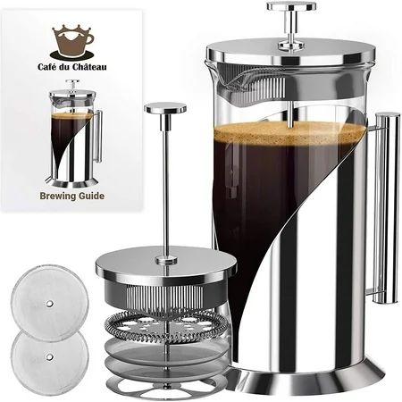 Cafe Du Chateau French Press Coffee Maker (34 oz) - 4 Level Filtration System - Heat Resistant Boros | Walmart (US)