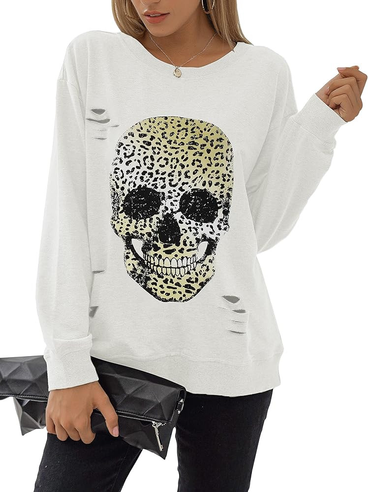 Blooming Jelly Women's Crewneck Sweatshirt Skull Graphic T Shirts Long Sleeve Top Pullover Oversi... | Amazon (US)