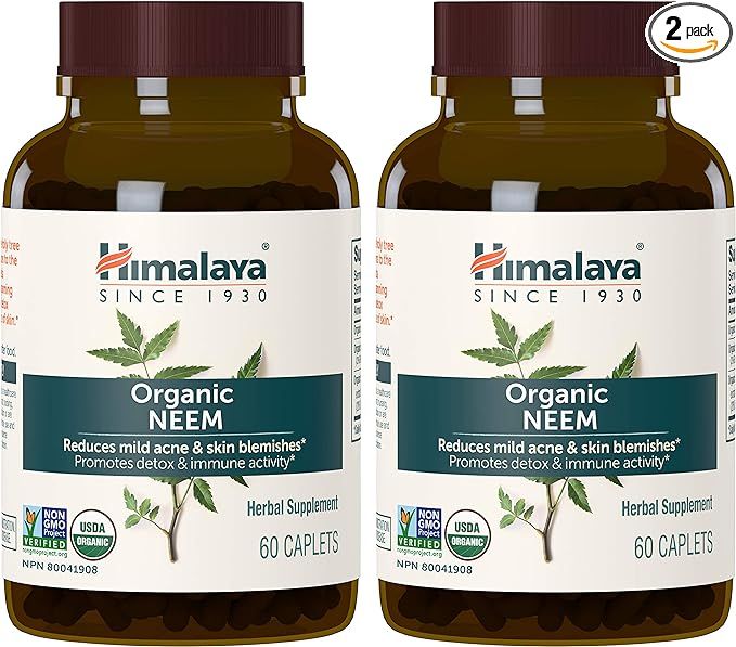 Himalaya Organic Neem, Mild Acne Relief for Clear, Smooth & Radiant Looking Skin, 600 mg, 60 Capl... | Amazon (US)
