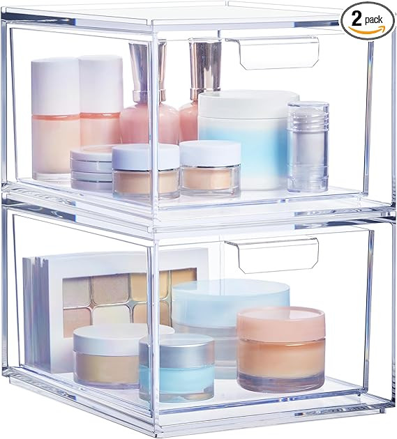 STORi Audrey Stackable Clear Bin Plastic Organizer Drawers | 2 Piece Set | Organize Cosmetics and... | Amazon (US)