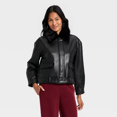 Women's Faux Leather Jacket - A New Day™ Black L | Target