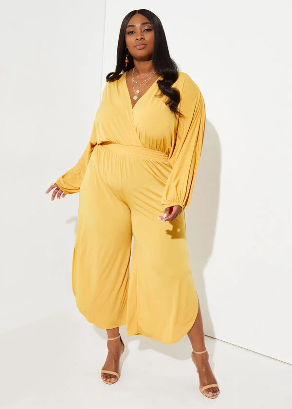 Cropped Faux Wrap Jumpsuit | Ashley Stewart