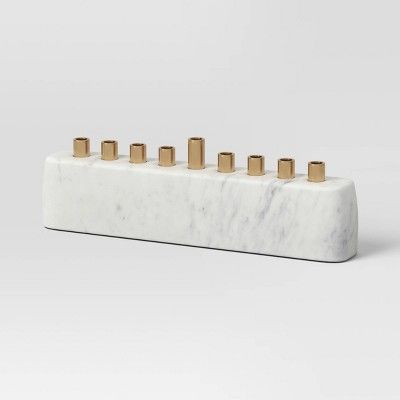 Marble and Brass Menorah Candle Holder White/Gold - Threshold™ | Target