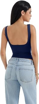 SUUKSESS Women Padded Open Back Boat Neck Tank Tops Double Lined Basic Shirts | Amazon (US)