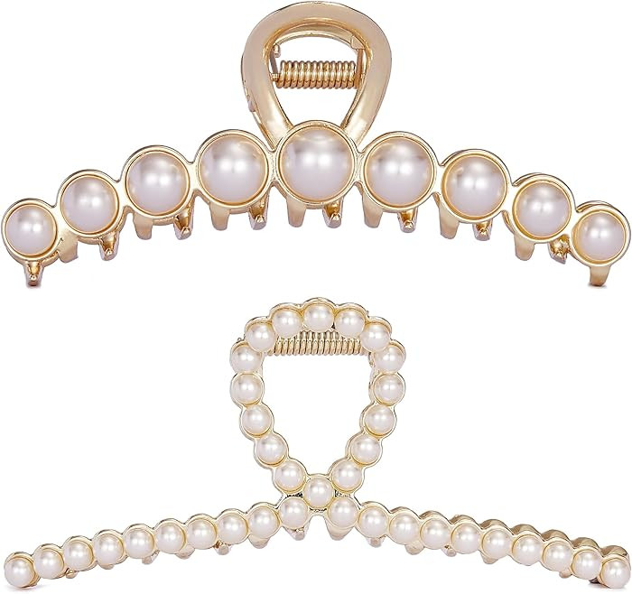 Vintage Metal Pearl Hair Clip, Imitation Pearl Hair Claw Clips Large Size, Hair Clasps Accessorie... | Amazon (US)