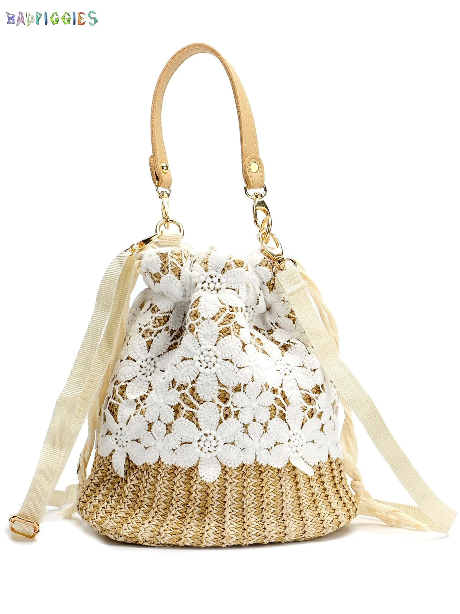 BadPiggies Women Straw Bucket Handbag, Summer Bohemia Beach Tote Bag Top Handle Travel Woven Purs... | Walmart (US)